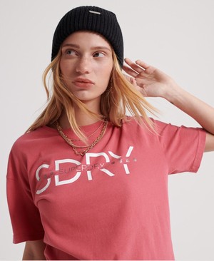 Superdry NYC Split Portland Organic Cotton Női Pólók Rózsaszín | GBXUT2547